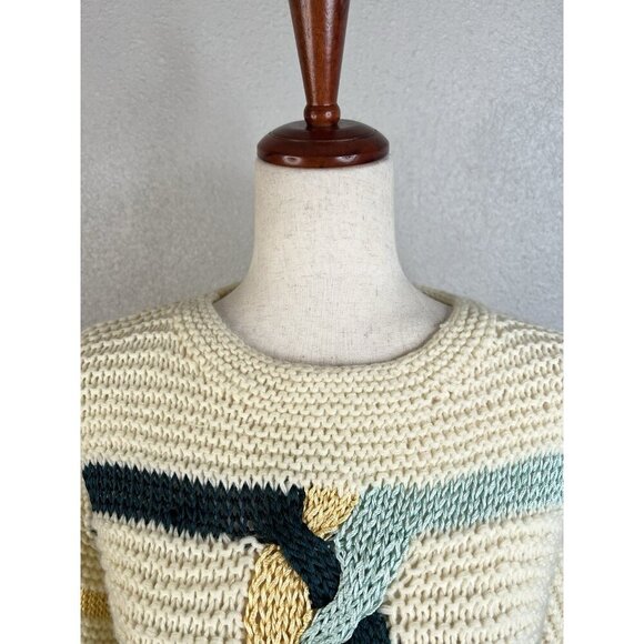 Vtg UNO & UNA Knit Sweater Sz L Colorful Cable Twist 80s 90s Indie Hipster Retro - Picture 3 of 10